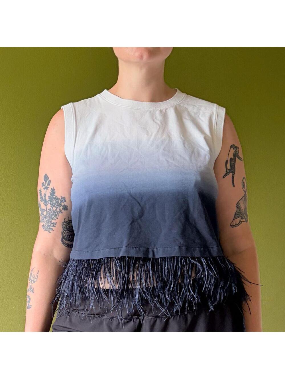Ombre Tank Top Ostrich Feather Hem Dip Dyed Size L